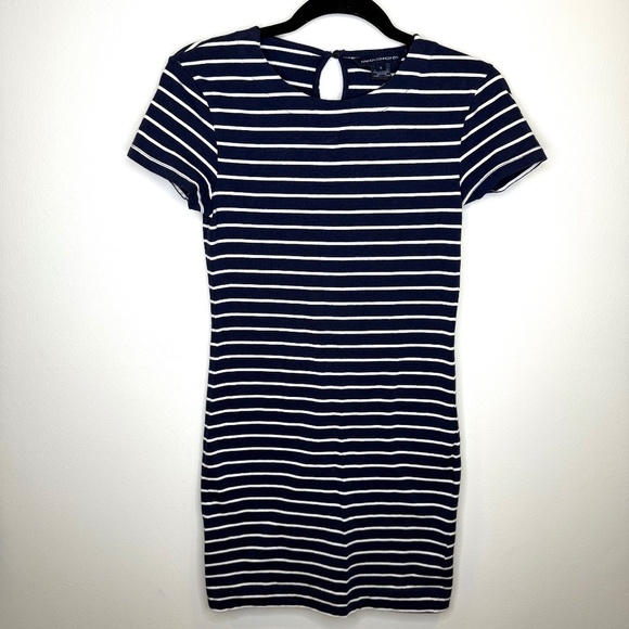 French Connection Knit Striped Body-con Dress Navy Blue White Size Small - Picture 4 of 14